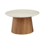 Lot De 2 Tables Basses Rondes - Décor Chêne Et Travertin