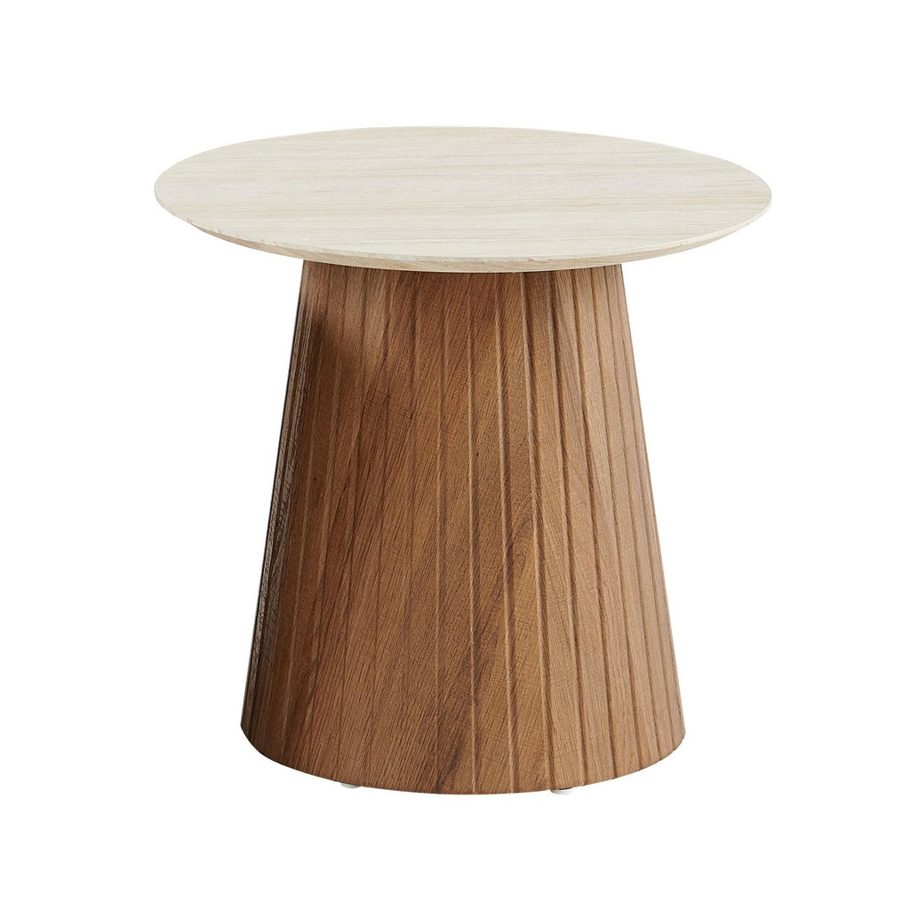 Lot De 2 Tables Basses Rondes - Décor Chêne Et Travertin