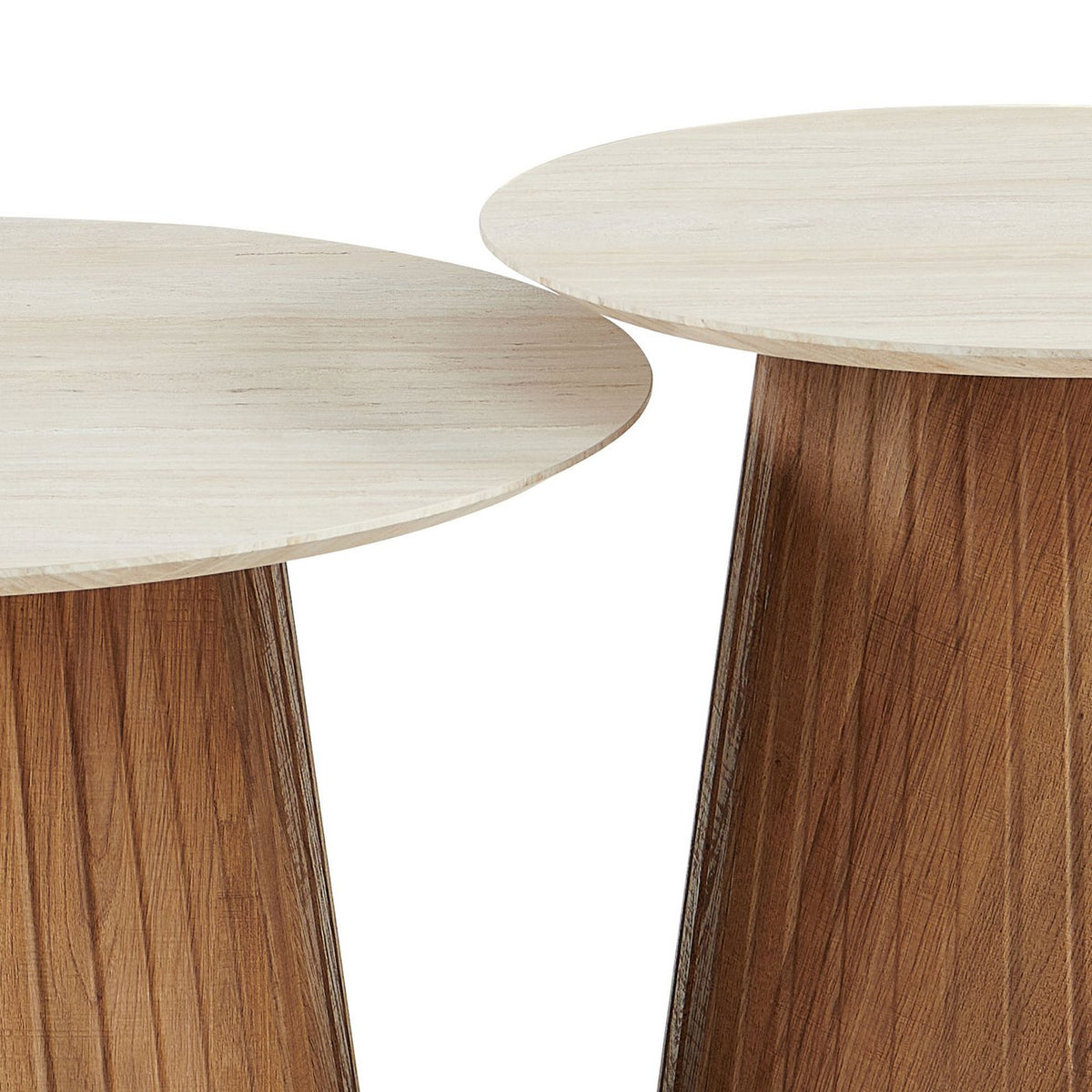 Lot De 2 Tables Basses Rondes - Décor Chêne Et Travertin