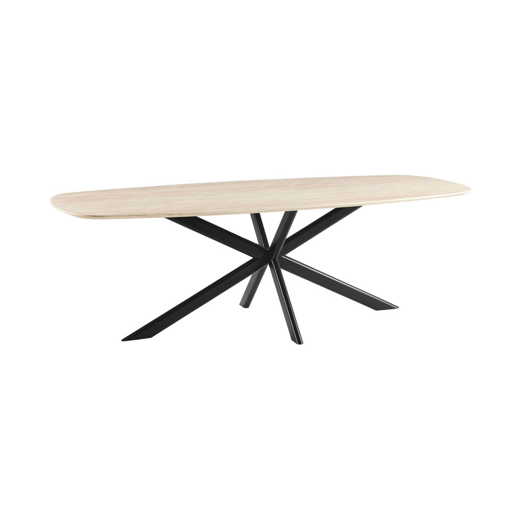 Linz - Mesa de comedor de madera y patas de metal - 8 personas - Travertino