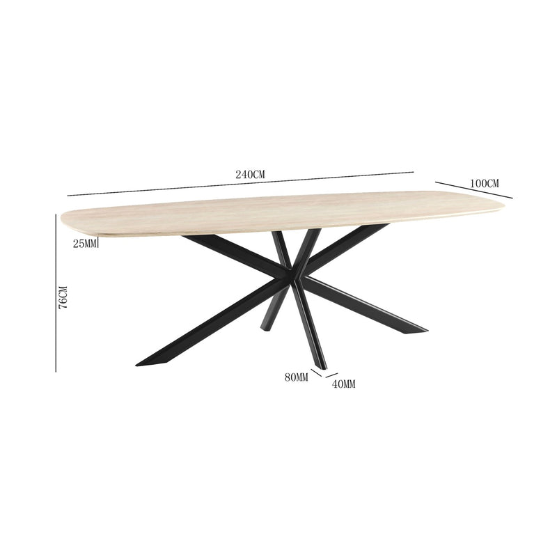 Linz - Table À Manger En Bois Et Pied En Métal - Travertin
