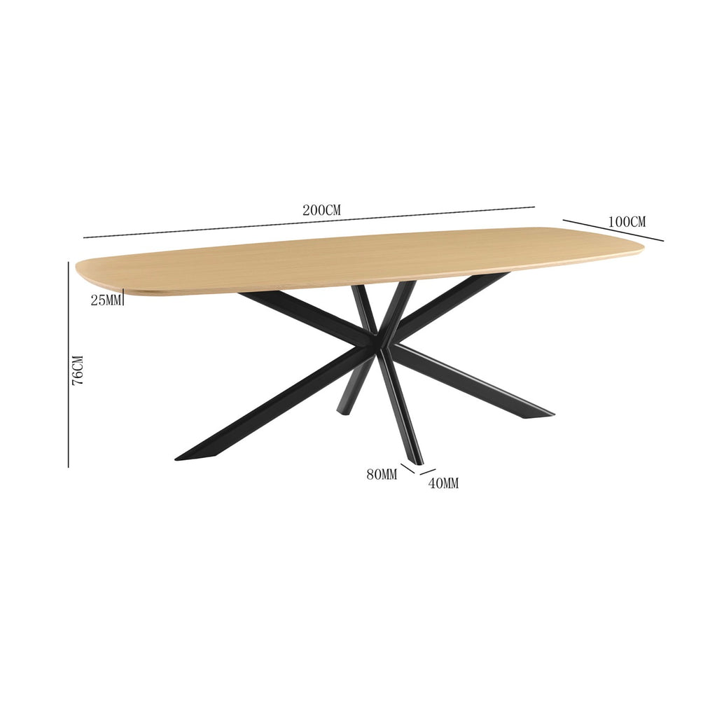 Linz - Wooden Dining Table and Metal Leg - 6 People - Oak