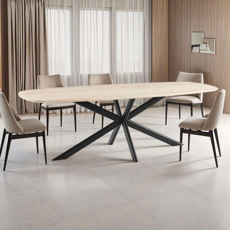 Linz - Table À Manger En Bois Et Pied En Métal - Travertin