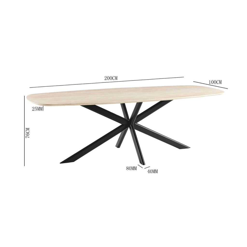 Linz - Mesa de comedor de madera y patas de metal - 6 personas - Travertino