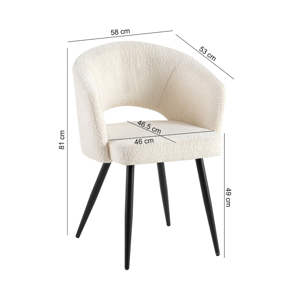Sherpa - Lot De 2 Chaises Repas - Tissu Bouclette - Blanc