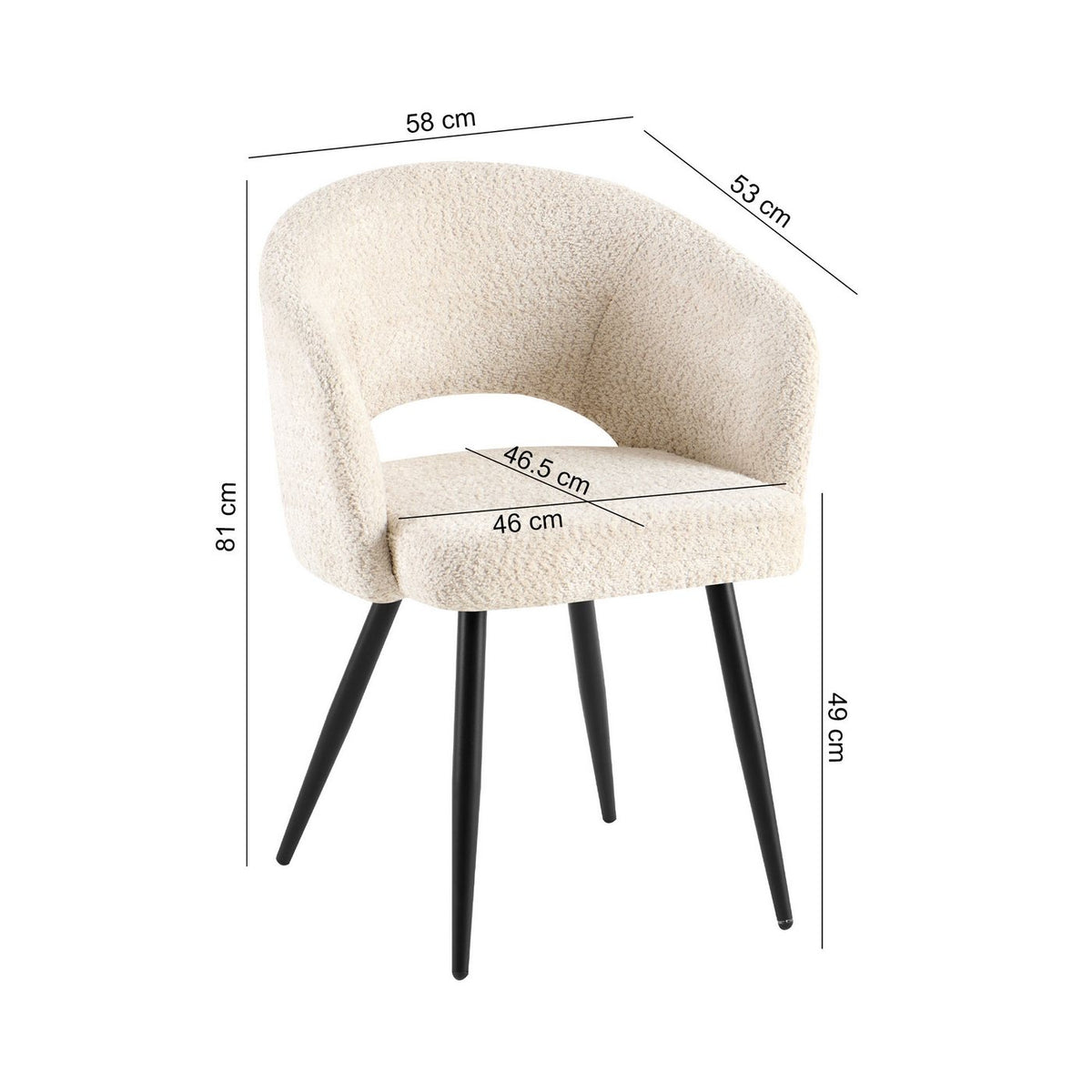 Sherpa - Lot De 2 Chaises Repas - Tissu Bouclette - Écru