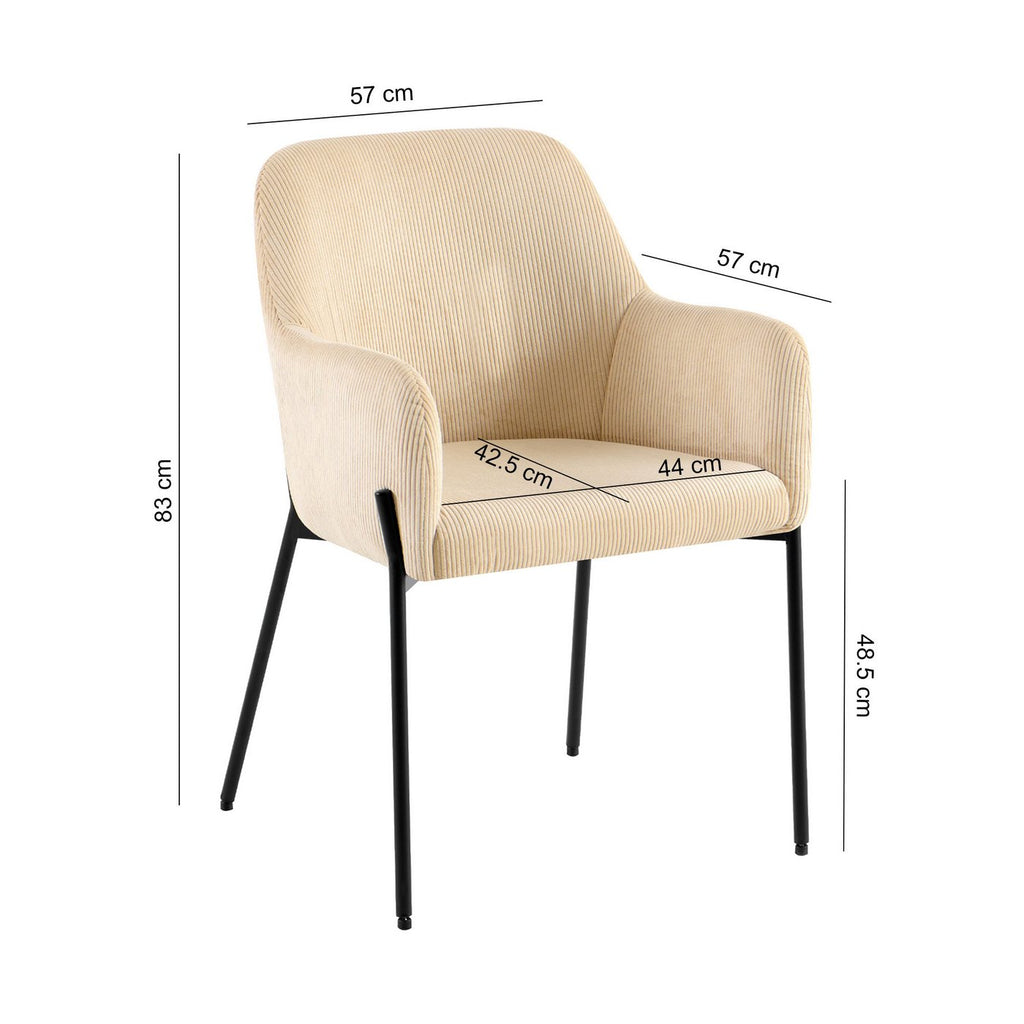 Velvet - Lot De 2 Chaises Repas - Velours Côtelé - Beige