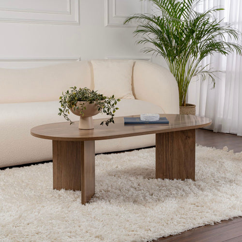 Liora - Table Basse Ovale Design - Noyer