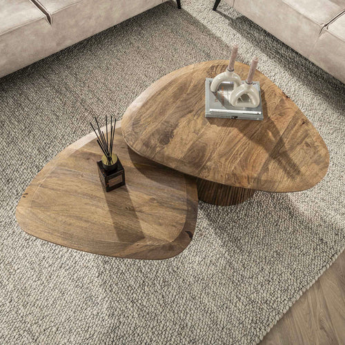 Lot De 2 Tables Basses Triangles En Bois De Manguier - Naturel