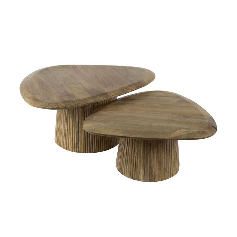 Lot De 2 Tables Basses Triangles En Bois De Manguier - Naturel