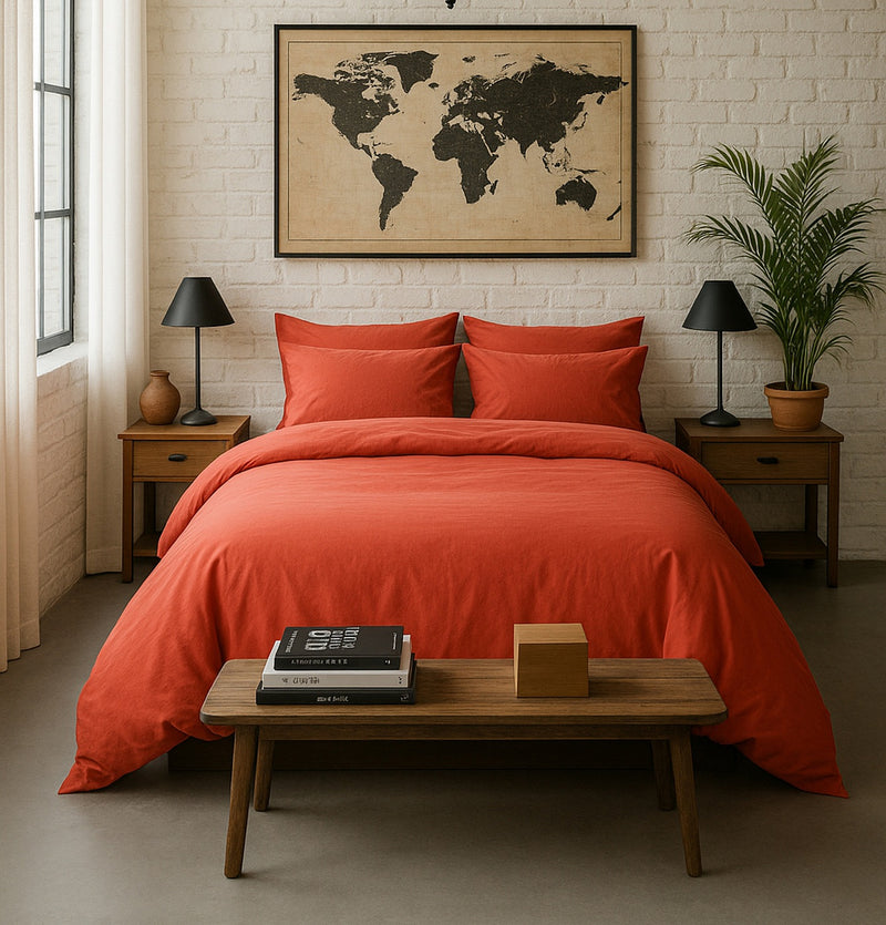 Drap Housse Uni - 100% Percale De Coton Lavé - 80 Fils/Cm²- Finition Bonnet 30Cm- Terre De Sienne