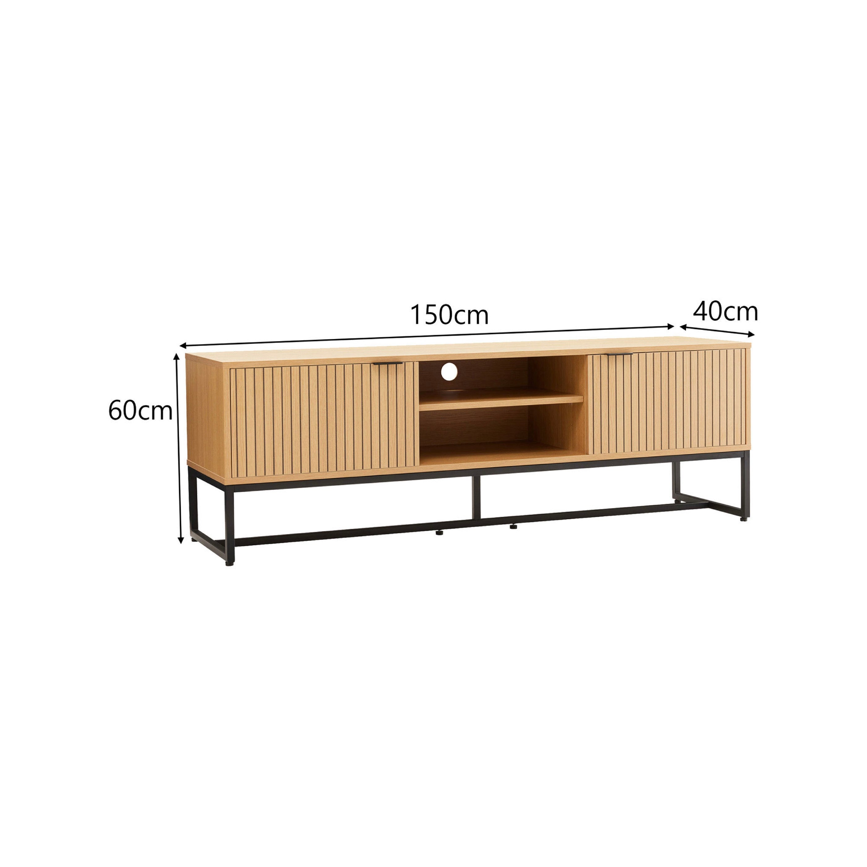 Rima - Meuble Tv 2 Niches 2 Portes Effet Cannelé - Naturel