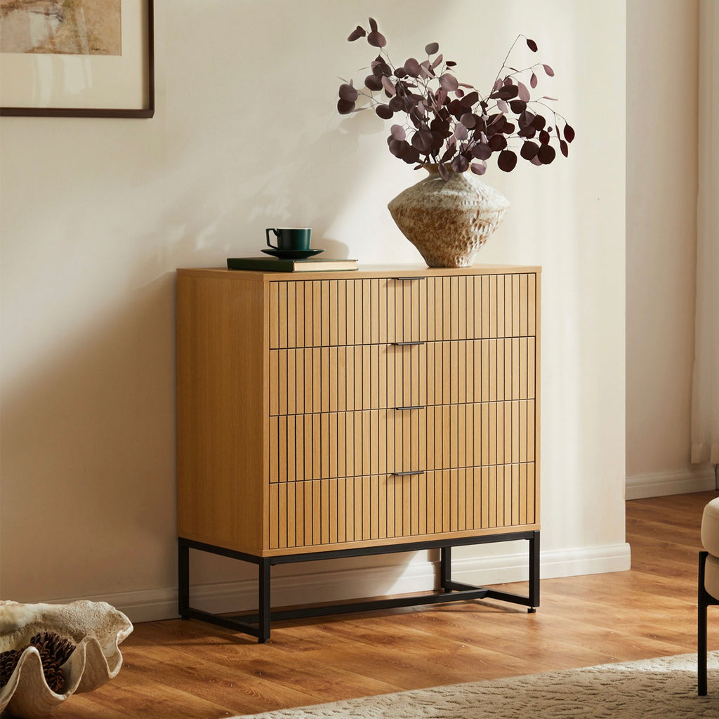 Rima - Commode 4 Tiroirs Effet Cannelé - Naturel