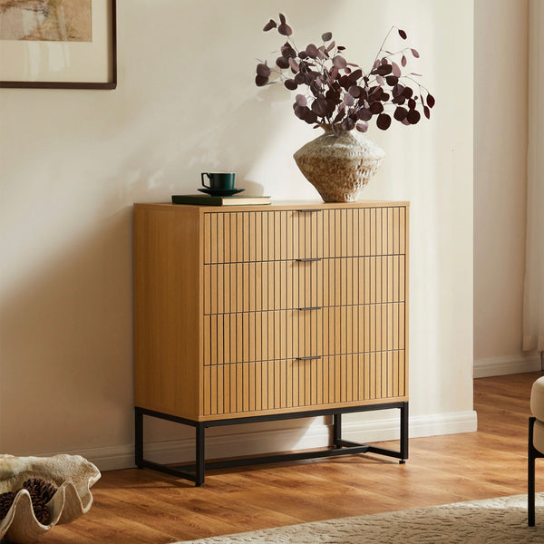 Rima - Commode 4 Tiroirs Effet Cannelé - Naturel