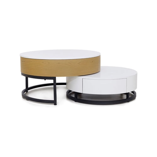 Calis - Lot De 2 Tables Basses Avec Plateau Relevable Et 2 Tioirs - Naturel