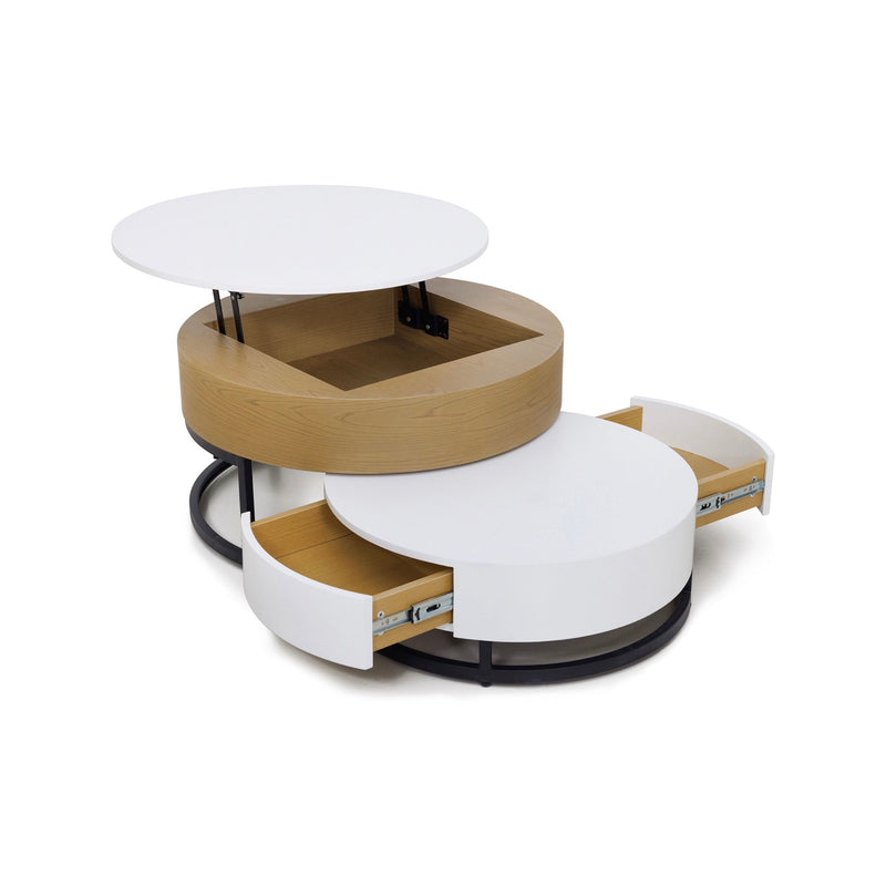 Calis - Lot De 2 Tables Basses Avec Plateau Relevable Et 2 Tioirs - Naturel