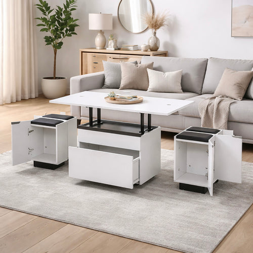 Calis - Table Basse Avec Plateaux Relevables - Blanc