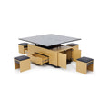 Calis - Table Basse Avec 4 Poufs - Noir Et Naturel