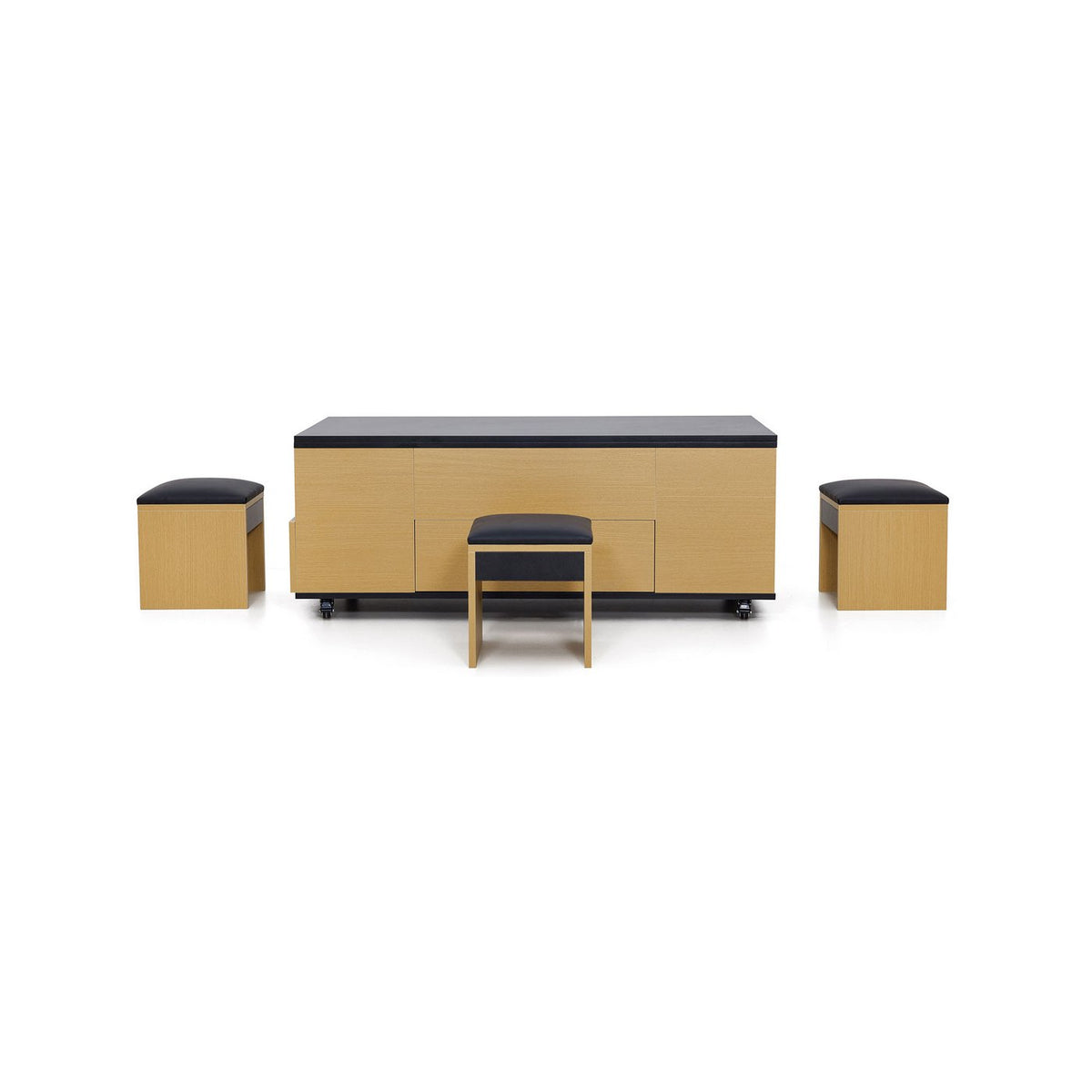 Calis - Table Basse Avec 4 Poufs - Noir Et Naturel