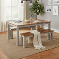 Ensemble Repas Table + 2 Bancs - Naturel Et Crème