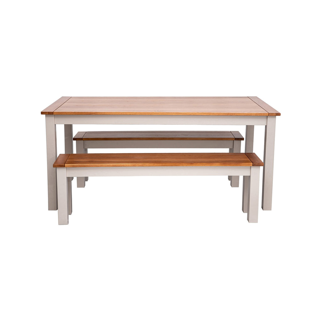 Ensemble Repas Table + 2 Bancs - Naturel Et Crème