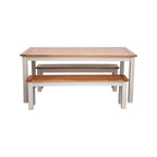 Ensemble Repas Table + 2 Bancs - Naturel Et Crème