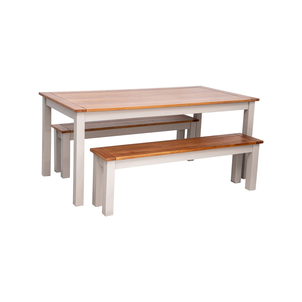 Ensemble Repas Table + 2 Bancs - Naturel Et Crème