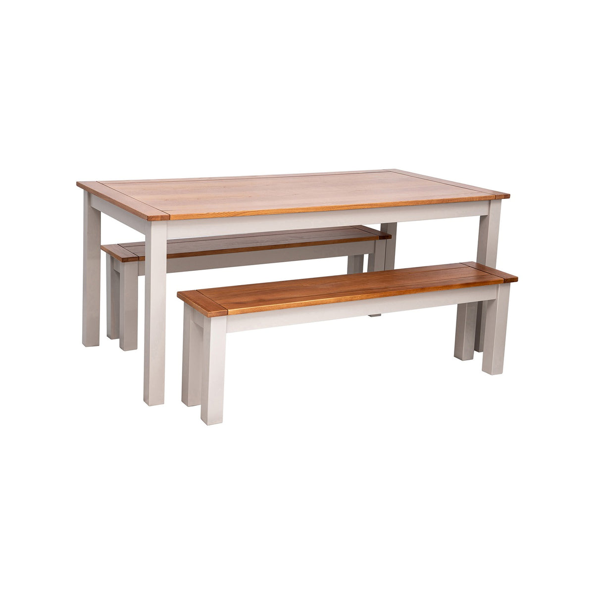 Ensemble Repas Table + 2 Bancs - Naturel Et Crème