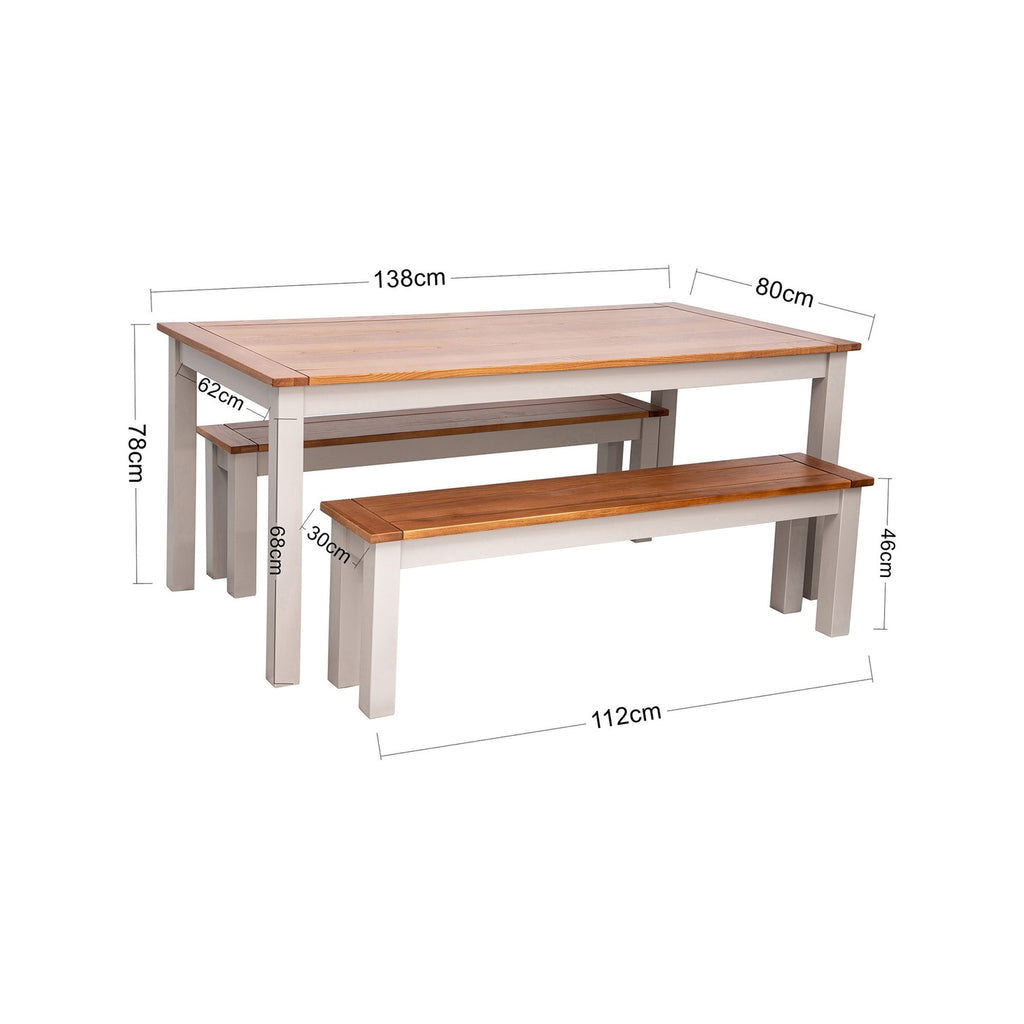 Ensemble Repas Table + 2 Bancs - Naturel Et Crème