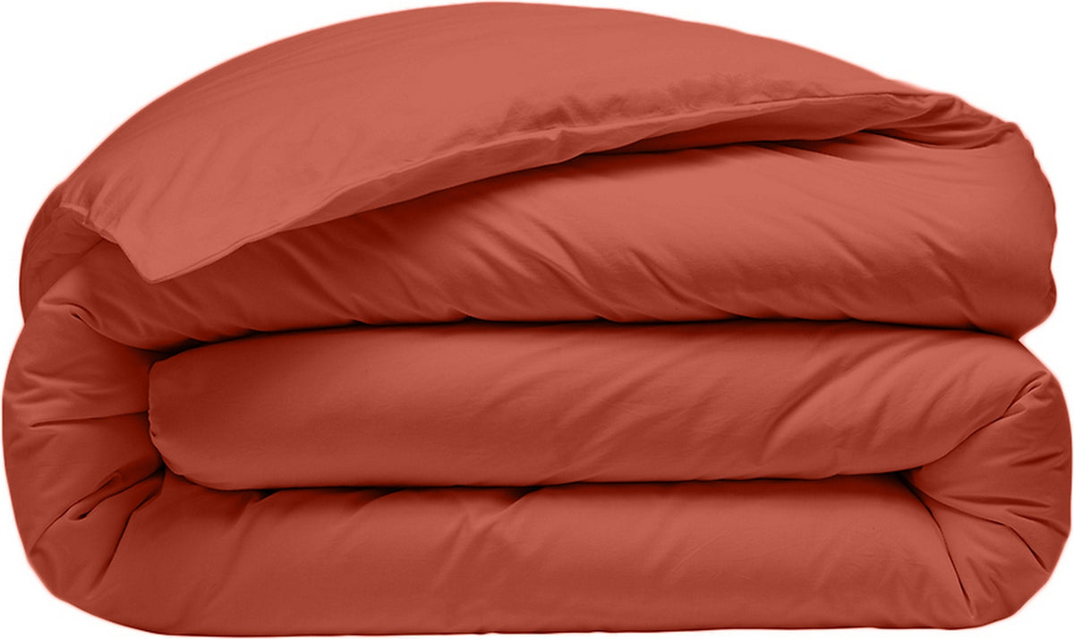 Elegance - Housse De Couette - 100% Percale De Coton Lavé 80 Fils/Cm² Finition Bouteille 40Cm - Terre De Sienne