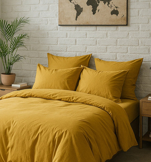 Taie D'Oreiller - 100% Percale De Coton Lavé 80Fils - Jaune Moutarde