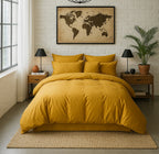 Elegance - Housse De Couette - 100% Percale De Coton Lavé - Jaune Moutarde