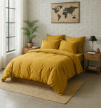 Elegance - Housse De Couette - 100% Percale De Coton Lavé - Jaune Moutarde