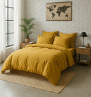 Housse De Couette - 100% Percale De Coton Lavé - 80 Fils/Cm²- Finition Bouteille 40Cm- Jaune Moutarde