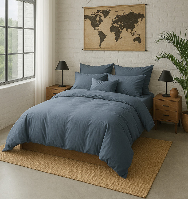 Taie D'Oreiller - 100% Percale De Coton Lavé 80Fils - Bleu Forever