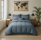Elegance - Housse De Couette - 100% Percale De Coton Lavé - Bleu Forever