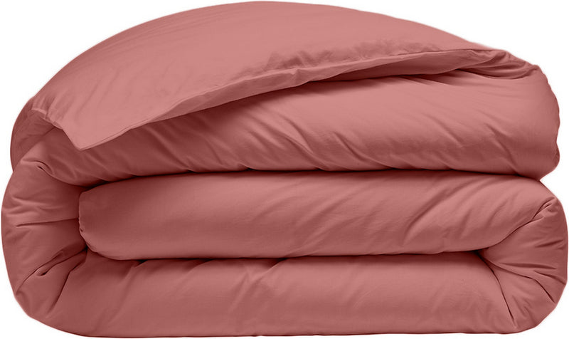 Housse De Couette - 100% Percale De Coton Lavé - 80 Fils/Cm²- Finition Bouteille 40Cm- Vieux Rose