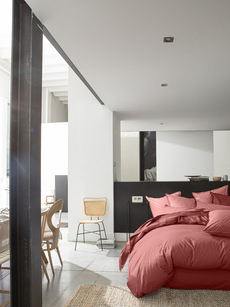 Housse De Couette - 100% Percale De Coton Lavé - 80 Fils/Cm²- Finition Bouteille 40Cm- Vieux Rose