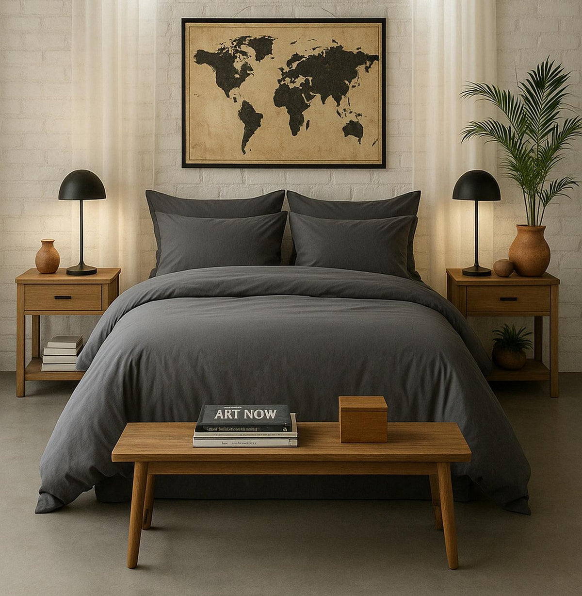 Elegance - Taie D'Oreiller - 100% Percale De Coton Lavé - Gris Magnet