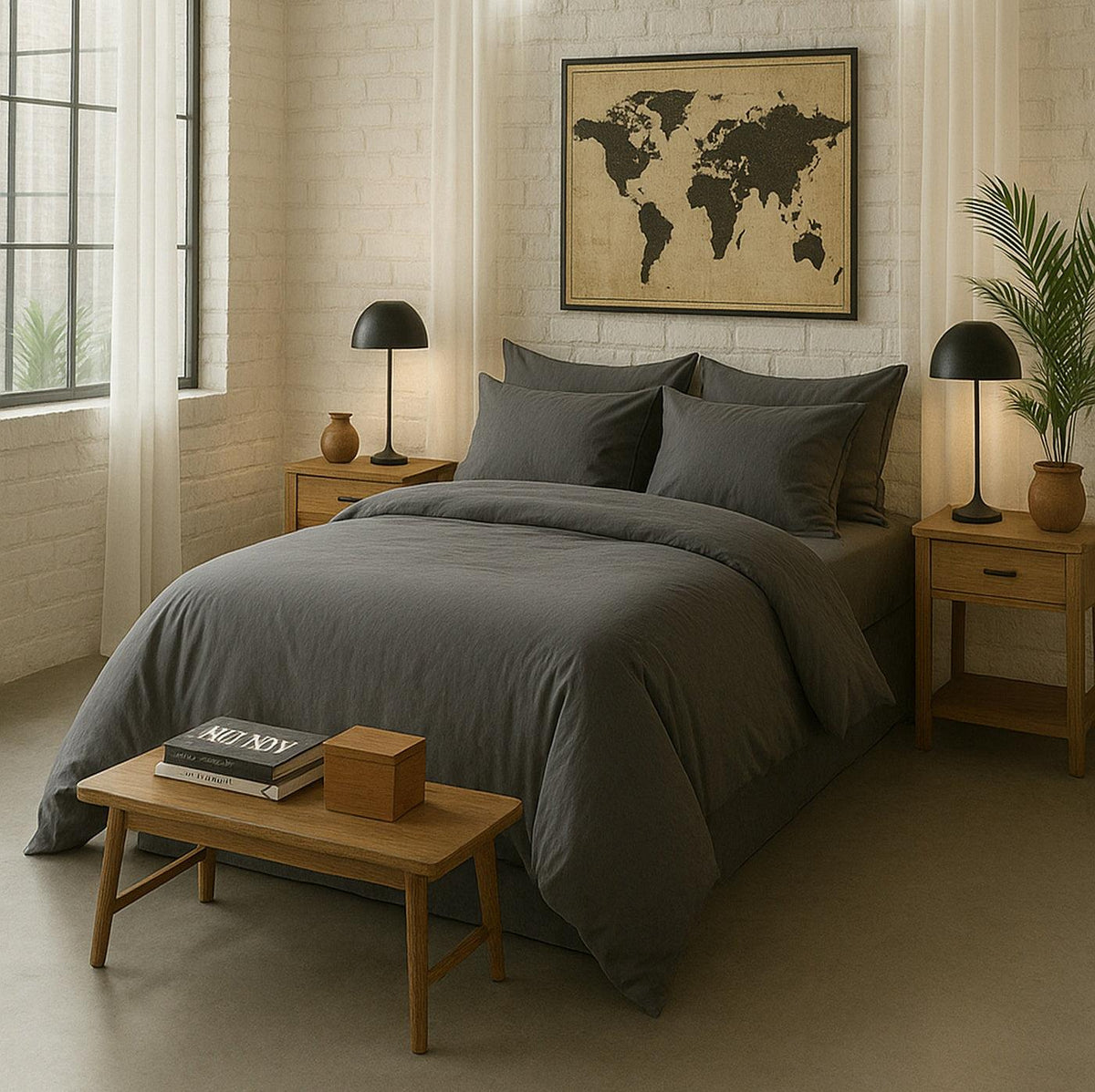 Elegance - Taie D'Oreiller - 100% Percale De Coton Lavé - Gris Magnet