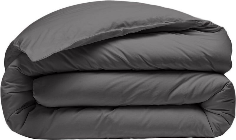 Housse De Couette - 100% Percale De Coton Lavé - 80 Fils/Cm²- Finition Bouteille 40Cm- Gris Magnet