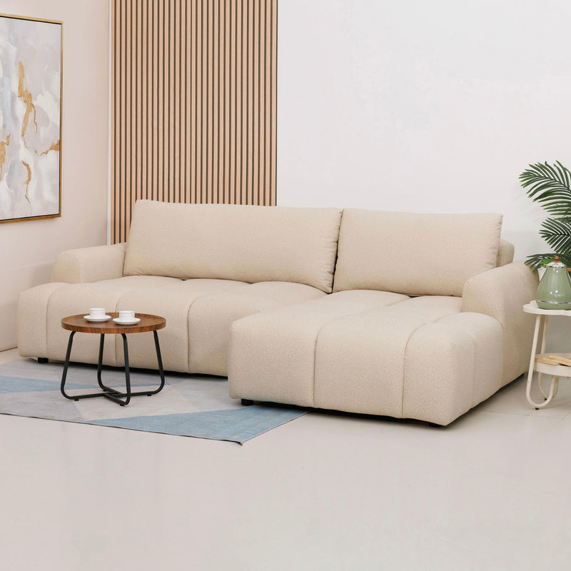 Zephyr - Canapé D'Angle À Droite Convertible En Tissu Texturé - Beige
