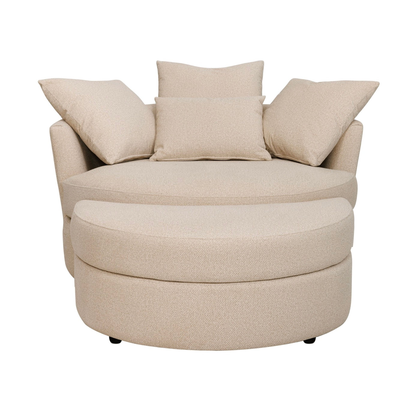 Loveuse Swivel Round Armchair + Textured Fabric Box - Beige