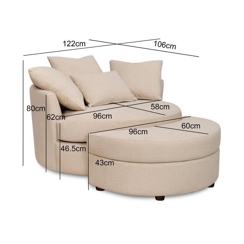 Fauteuil Rond Loveuse Pivotante + Coffre En Tissu Texturé - Beige