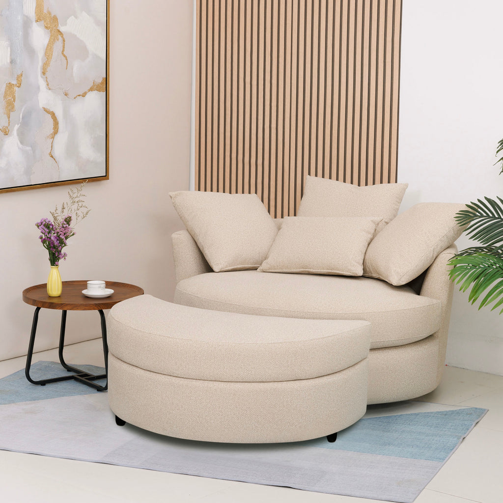 Loveuse Swivel Round Armchair + Textured Fabric Box - Beige