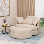 Loveuse Swivel Round Armchair + Textured Fabric Box - Beige