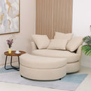 Fauteuil Rond Loveuse Pivotante + Coffre En Tissu Texturé - Beige