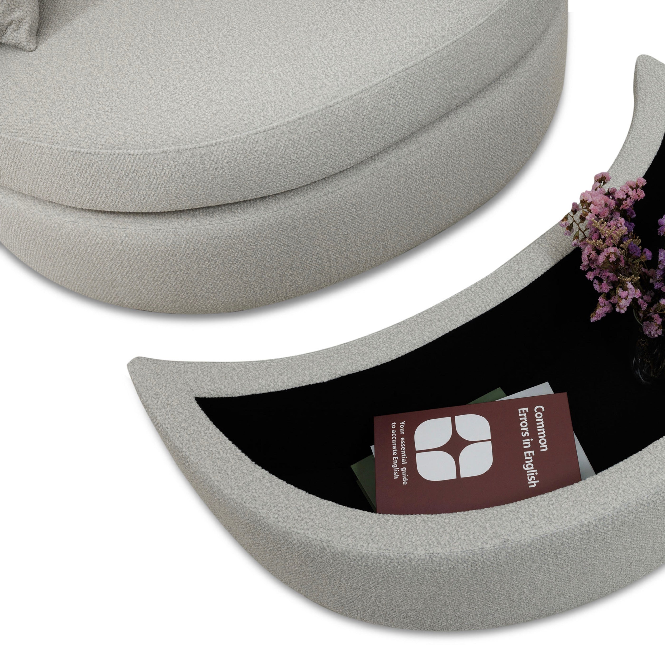 Fauteuil Rond Loveuse Pivotante + Coffre En Tissu Texturé - Gris