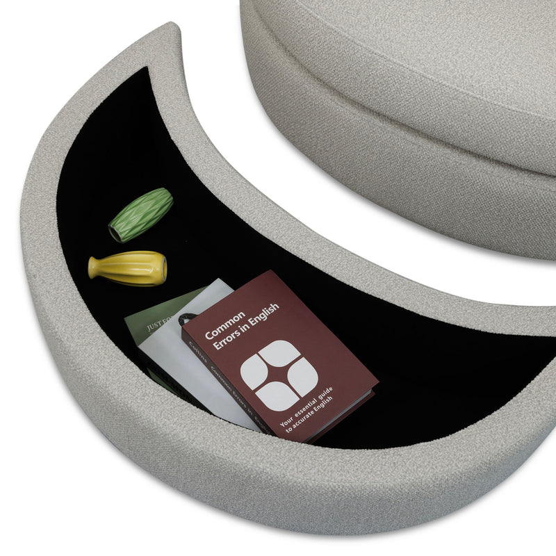 Fauteuil Rond Loveuse Pivotante + Coffre En Tissu Texturé - Gris