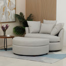 Fauteuil Rond Loveuse Pivotante + Coffre En Tissu Texturé - Gris